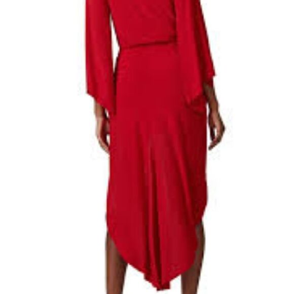 Misa Los Angeles Long Sleeve High Low Cocktail Holiday Formal Party Dress, Red - Picture 2 of 14